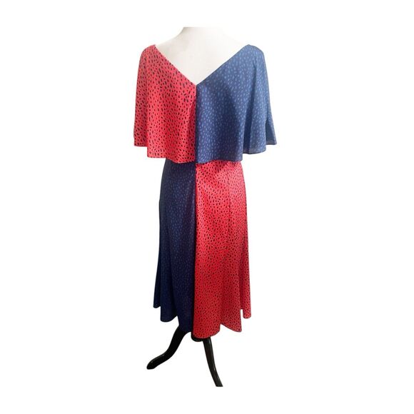 Women's Derek Lam Navy Red Handkerchief Cold Shoulder Midi Dress Sz 42/US10 NWOT - Picture 5 of 11